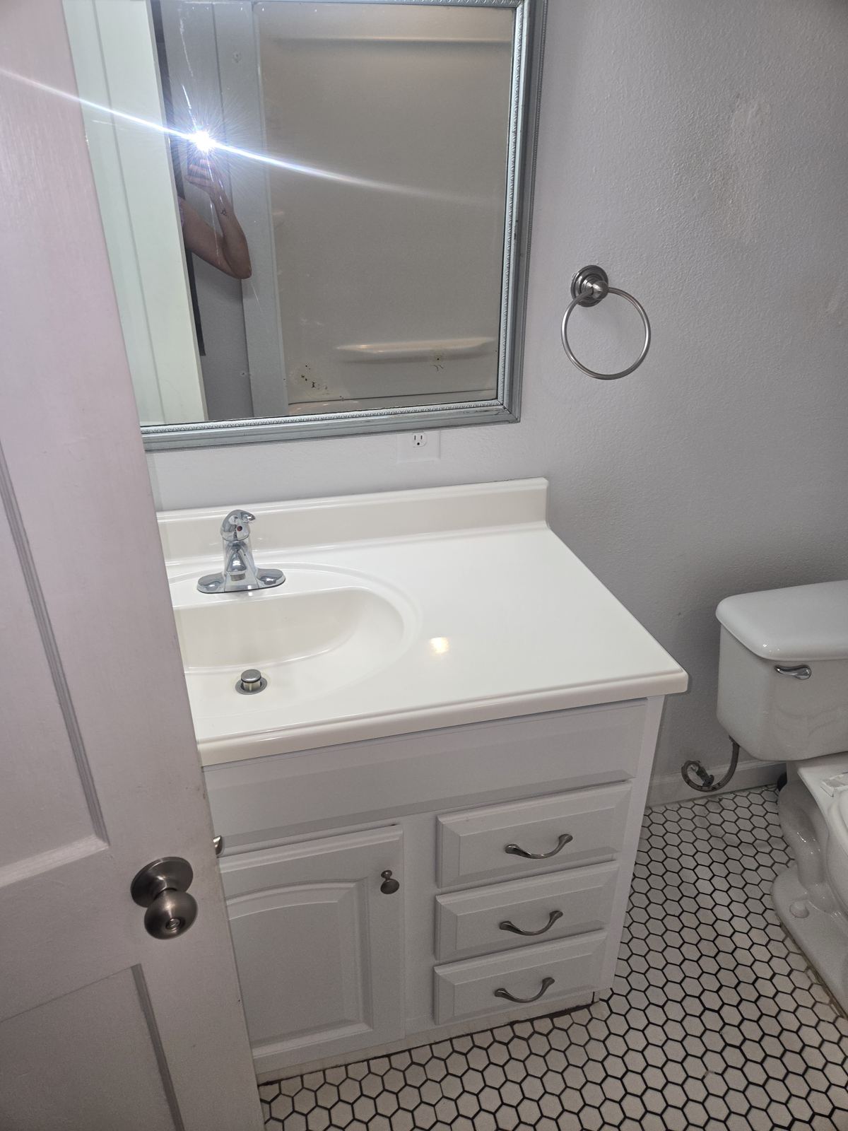 Bathroom vanity scrubbed and sanitized